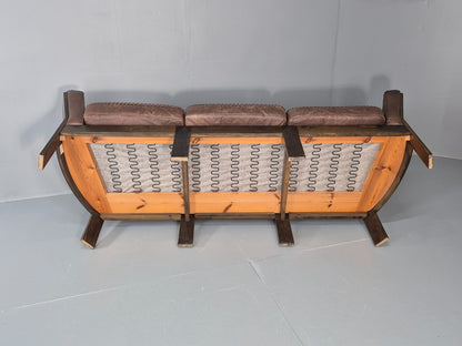 3 Seater Vintage Sofa Danish Mid Century Brown Leather 1970s Retro EB11370 M3SS8
