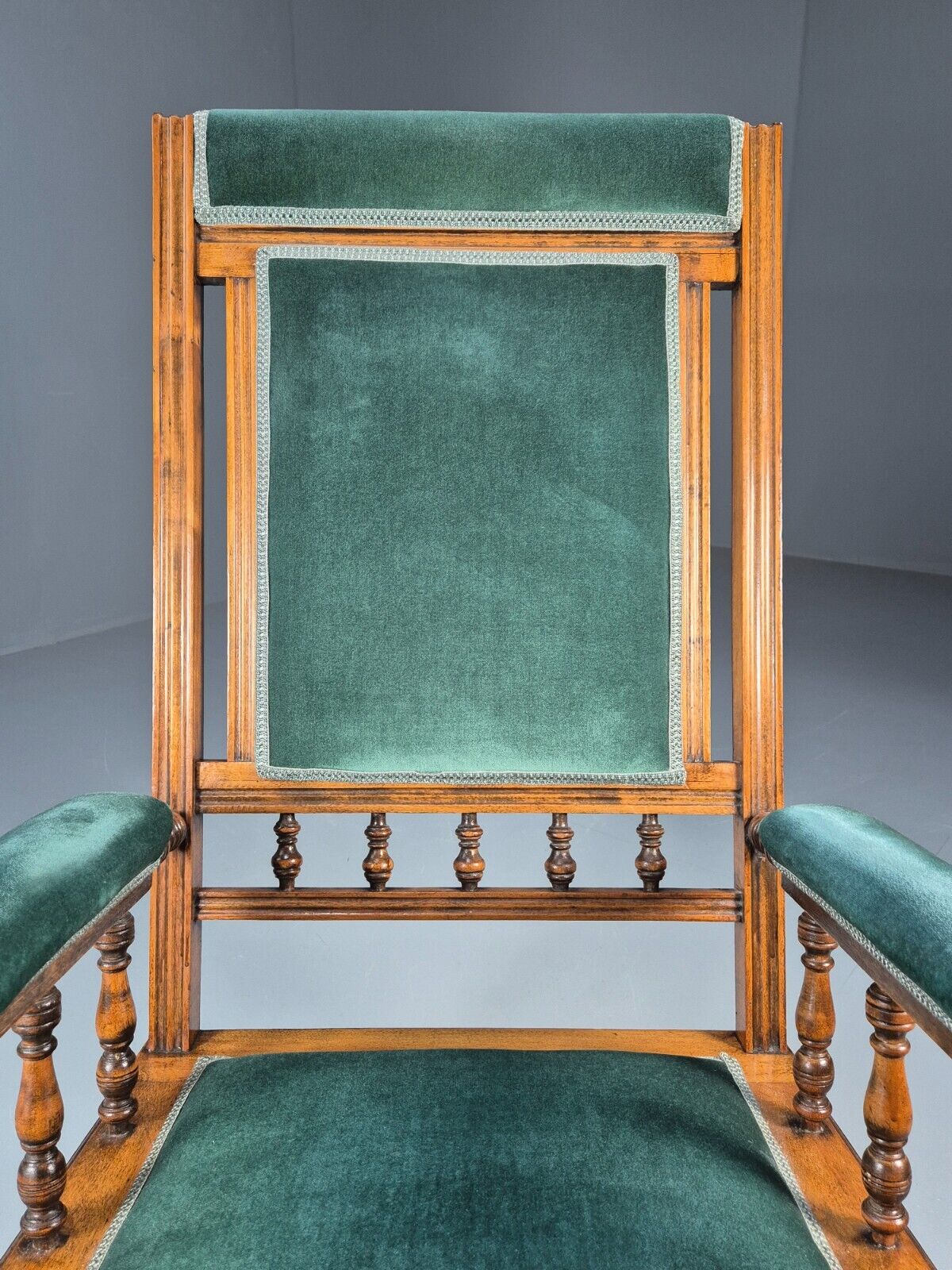 An Edwardian Mahogany Rocking Chair American Style Green Velvet EB9408 VCLO - UKDK FURNITURE