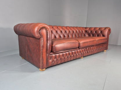 3 Seater Chesterfield Sofa Red Leather Studded Vintage EB11022 VCHE1