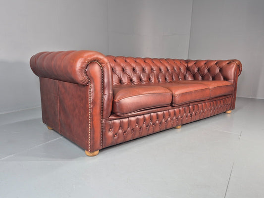 3 Seater Chesterfield Sofa Red Leather Studded Vintage EB11022 VCHE1