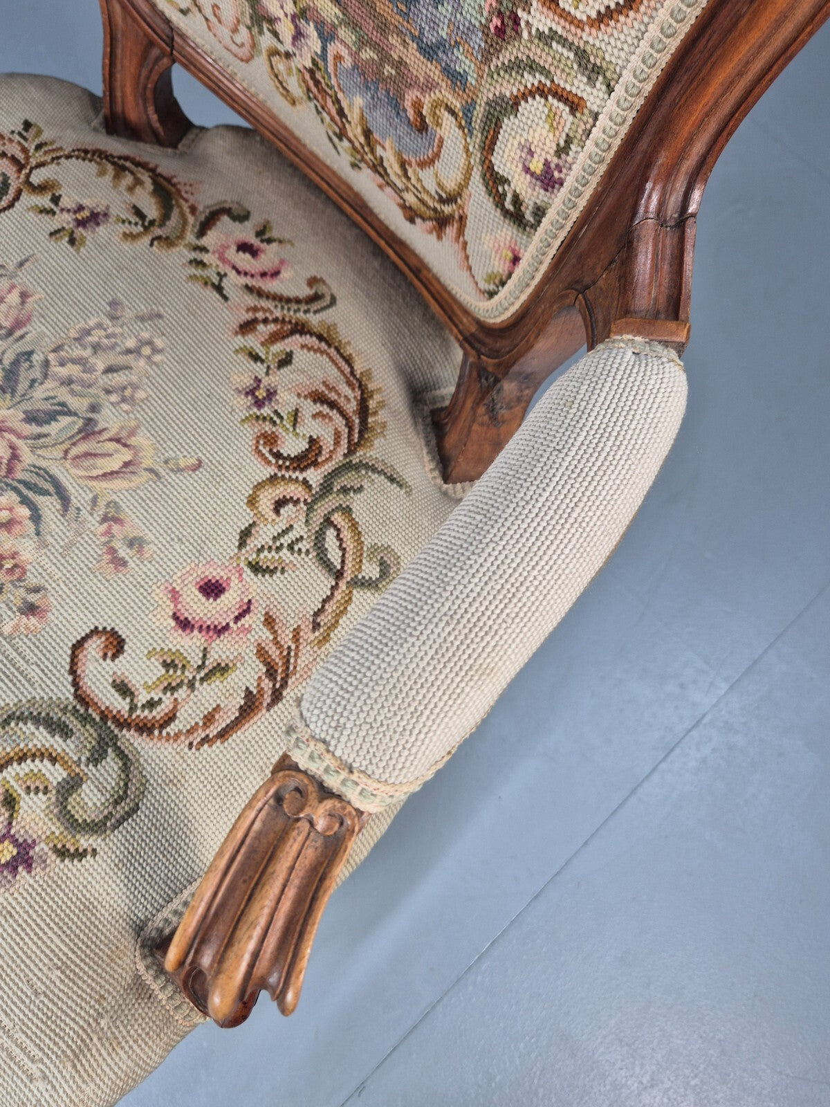 Antique Danish Lounge Chair Embroidered Lovers Tapestry French Style EB9637 VCAR - UKDK FURNITURE