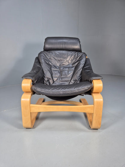 Vintage Skippers Apollo Chair Black Leather Bentwood Frame 1980s MCM EB9292 MBEN - UKDK FURNITURE