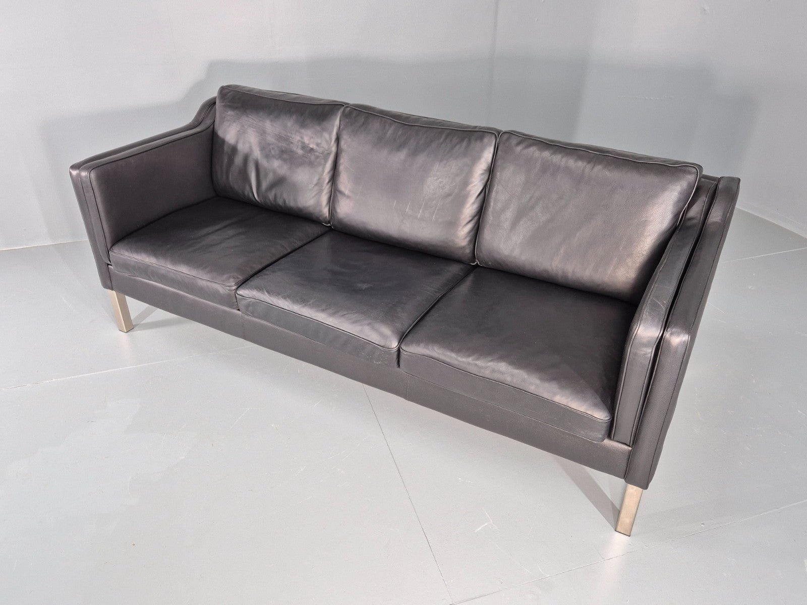 Vintage 3 Seat Sofa Danish Black Leather Mid Century Retro 1980s EB10463 M3SS4