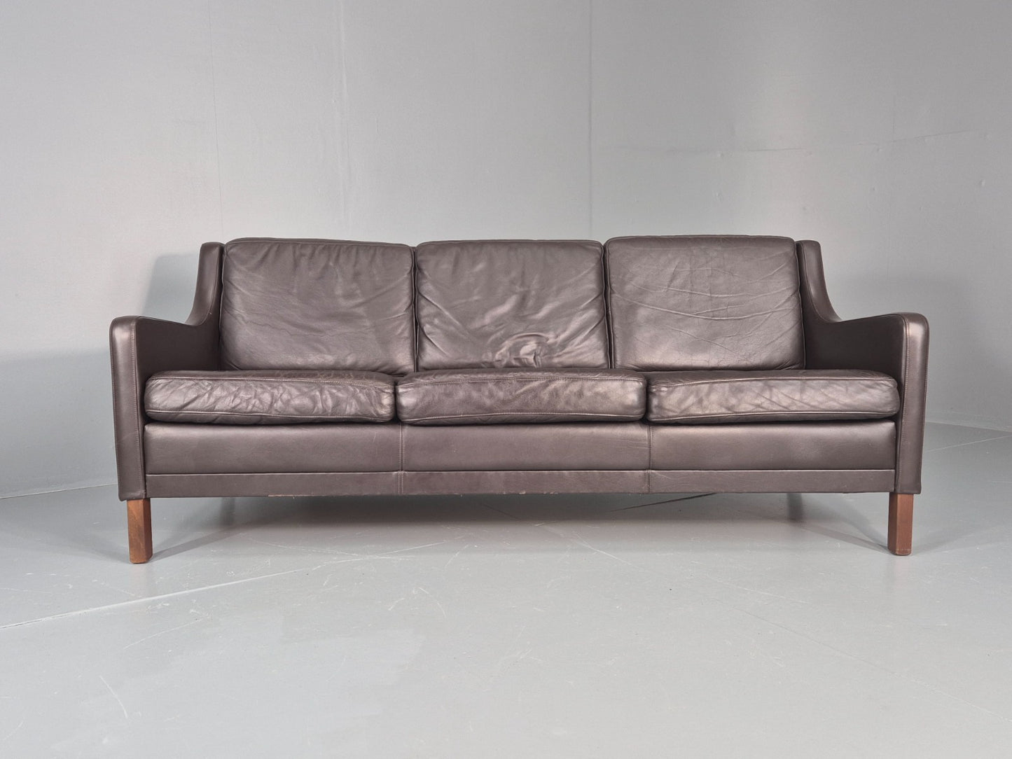 Vintage 3 Seat Sofa Brown Leather Danish Mid Century 1970s Retro  EB10537 M3SS5