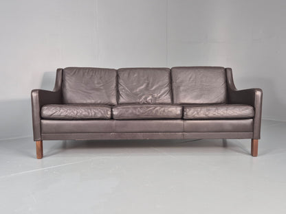 Vintage 3 Seat Sofa Brown Leather Danish Mid Century 1970s Retro  EB10537 M3SS5
