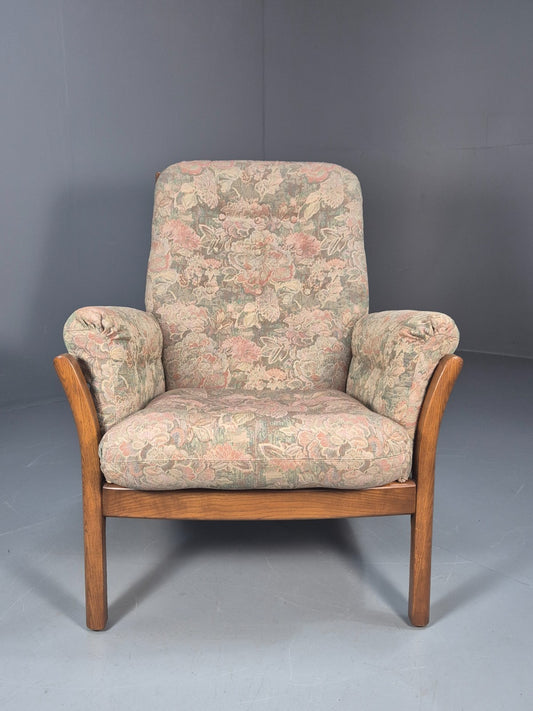 Vintage Ercol Lounge Chair Saville Model 1980s Fabric Upholstery EB9792 MNOR - UKDK FURNITURE