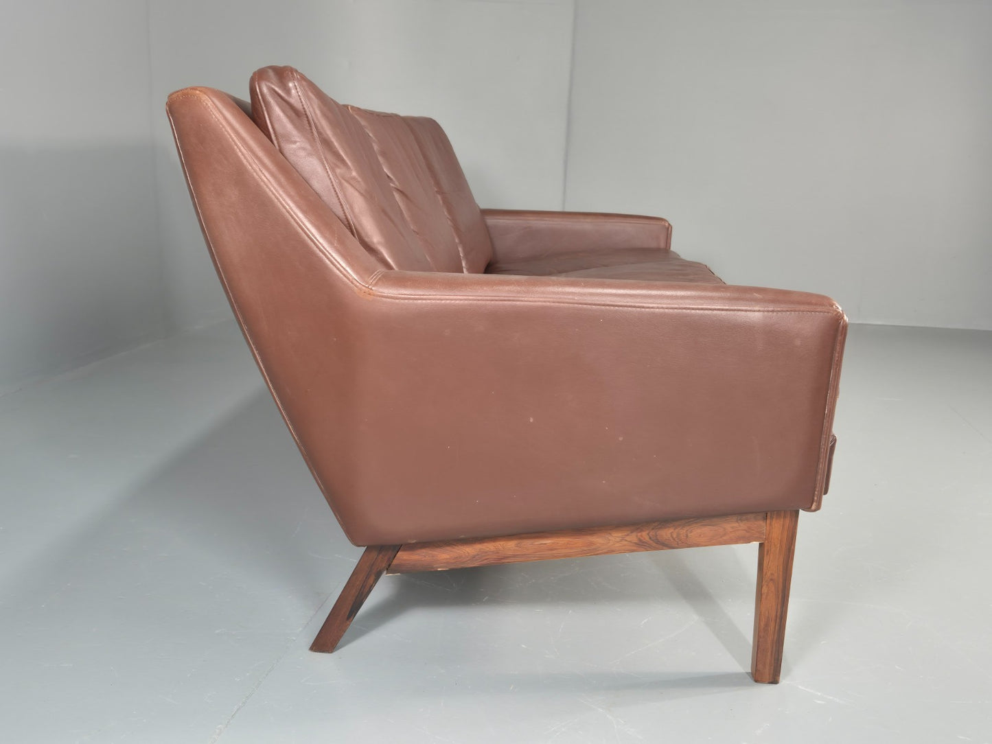 Mid Century Leather 3 Seat Sofa Brown Leather 1960s Retro  EB11367 M3SS16
