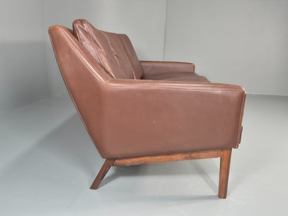 Mid Century Leather 3 Seat Sofa Brown Leather 1960s Retro  EB11367 M3SS16
