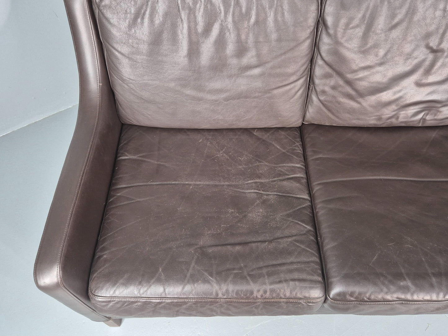 Vintage 3 Seat Sofa Brown Leather Danish Mid Century 1970s Retro  EB10537 M3SS7