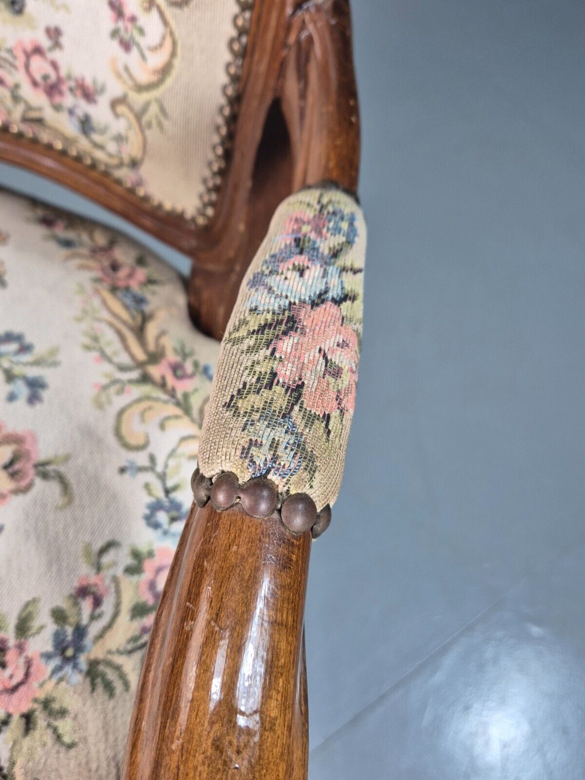 Vintage Danish Lounge Chair Fauteuil Floral Tapestry Hardwood Retro EB8083 VCAR - UKDK FURNITURE