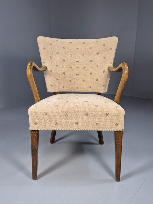 Vintage Danish Lounge Chair Beige Wool Beech Frame 1950s Retro MCM EB8991 MNOR - UKDK FURNITURE