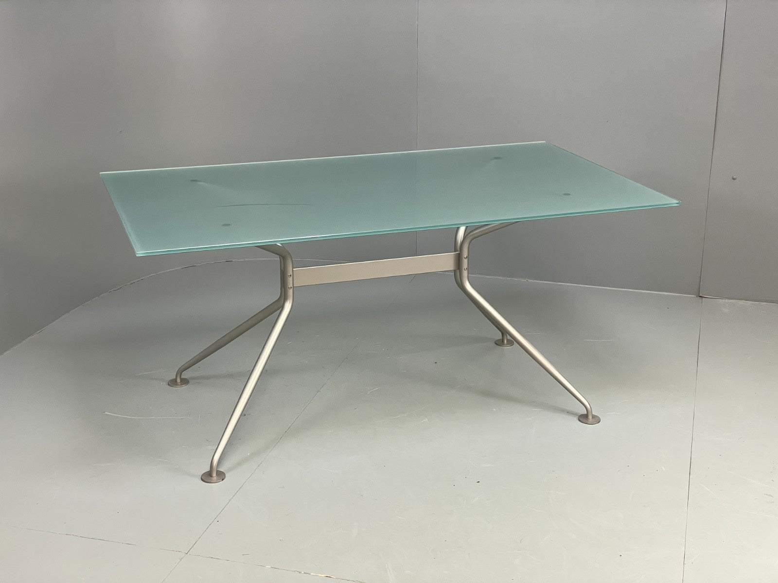 Italian Glass Dining Table Calligaris 'Play' Modern Steel Frame EB11542 MWOO0