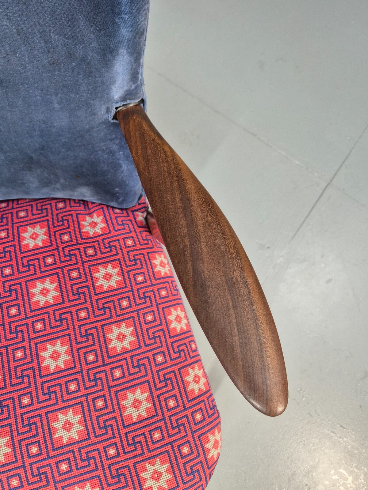 Danish 1960s Armchair Teak Blue Pink Fabric Eran Møbler EB9316 MNOR - UKDK FURNITURE