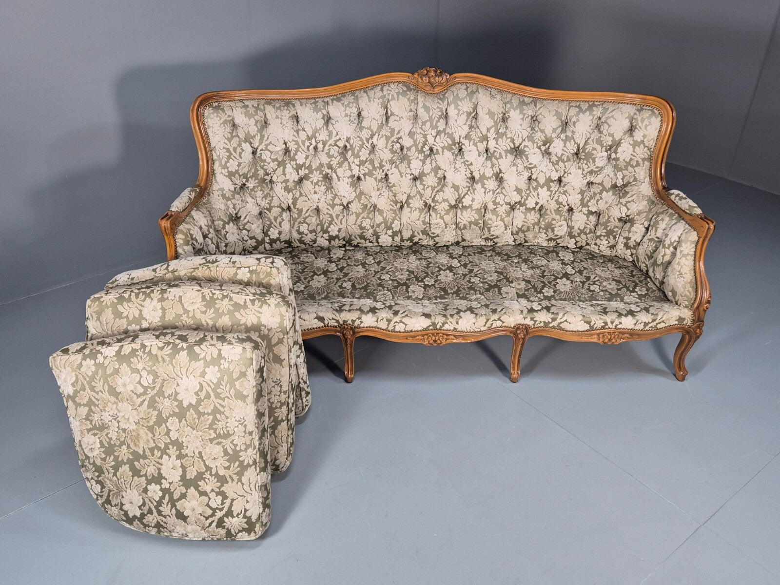 Vintage Danish Rococo Revival Floral upholstered 3 Seat Sofa EB9631 V3SS - UKDK FURNITURE