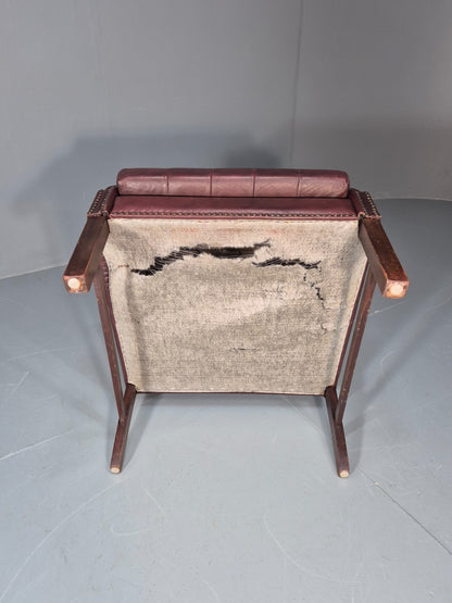 Georgian Style Wing Back Lounge Chair Red Leather Buttoned 1980s  EB10807 VLEA9