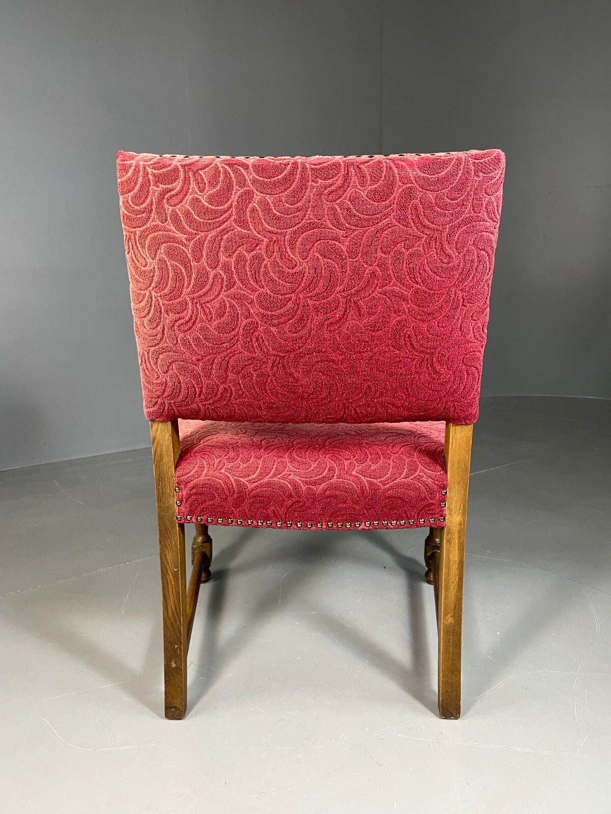 Vintage Danish Lounge Chair Oak Red Moquette 17th Century Style EB6942 VCLO8