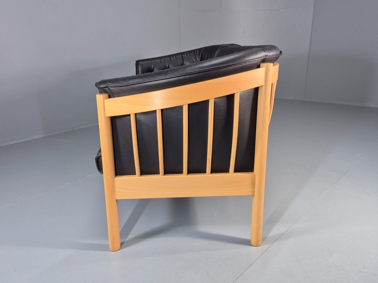 Vintage Two Seater Settee Black Leather Stickback Nielaus Retro MCM EB11407 M2SS16