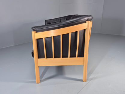 Vintage Two Seater Settee Black Leather Stickback Nielaus Retro MCM EB11407 M2SS16