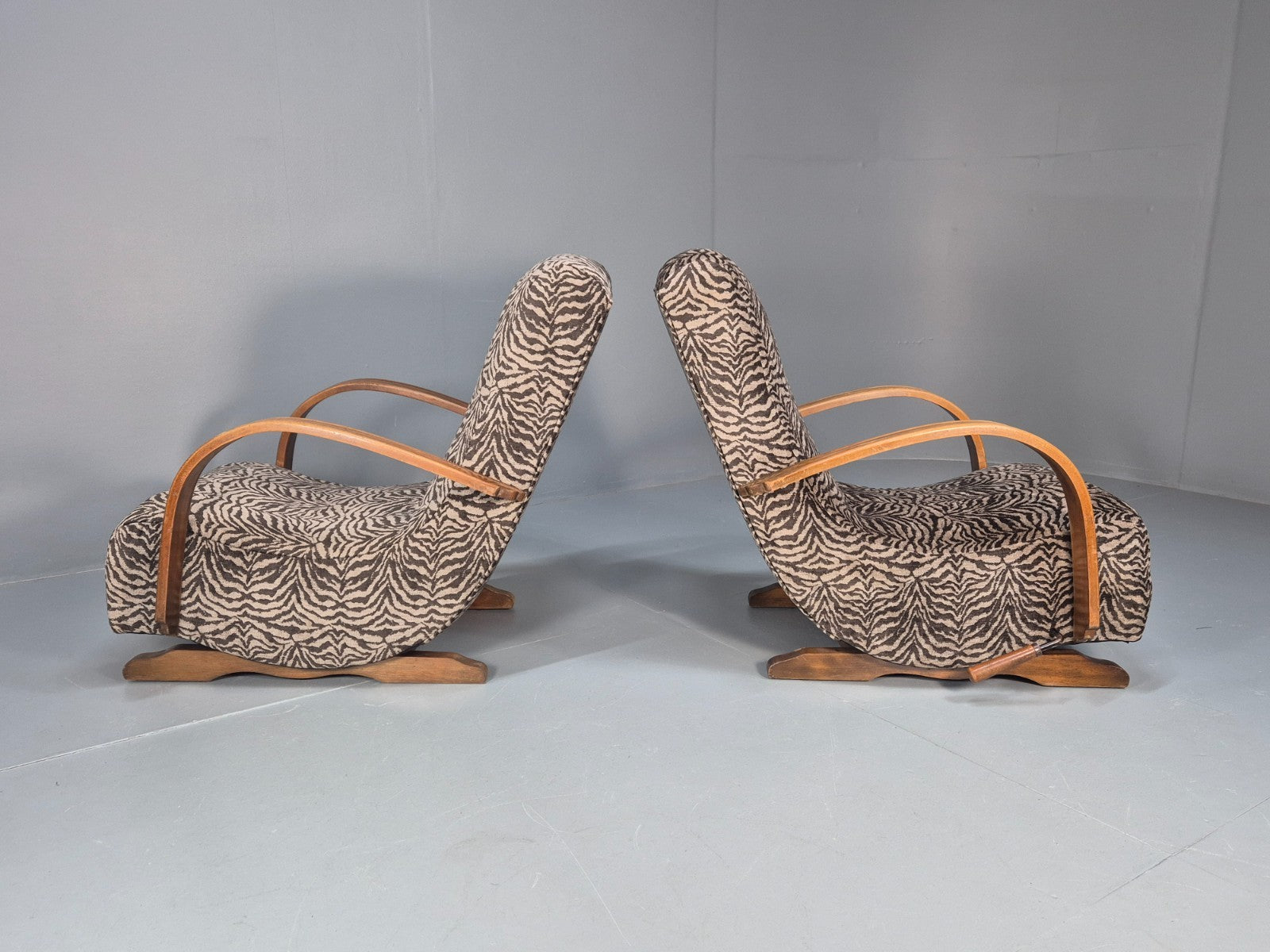 2 Art Deco Rocking Chairs New Zebra Pattern Upholstery Vintage 1940 EB10921 VCAR6