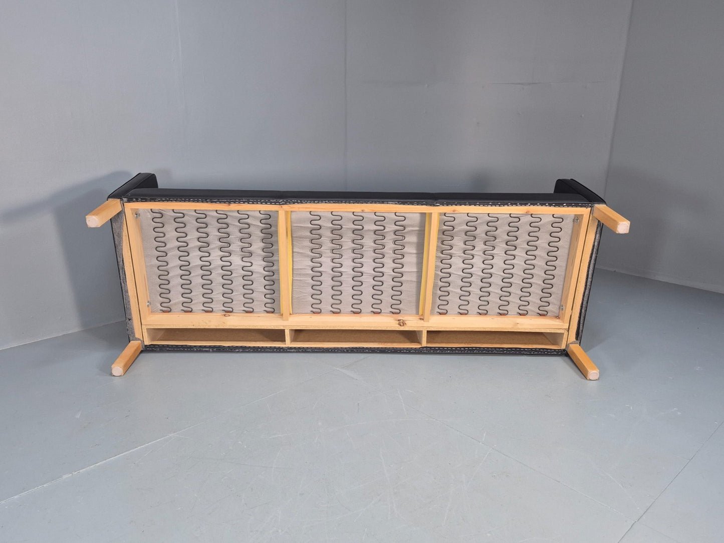 Vintage Hurup Danish 3 Seat Black Leather Sofa Mogensen 1980s Retro EB9966 M3SS7