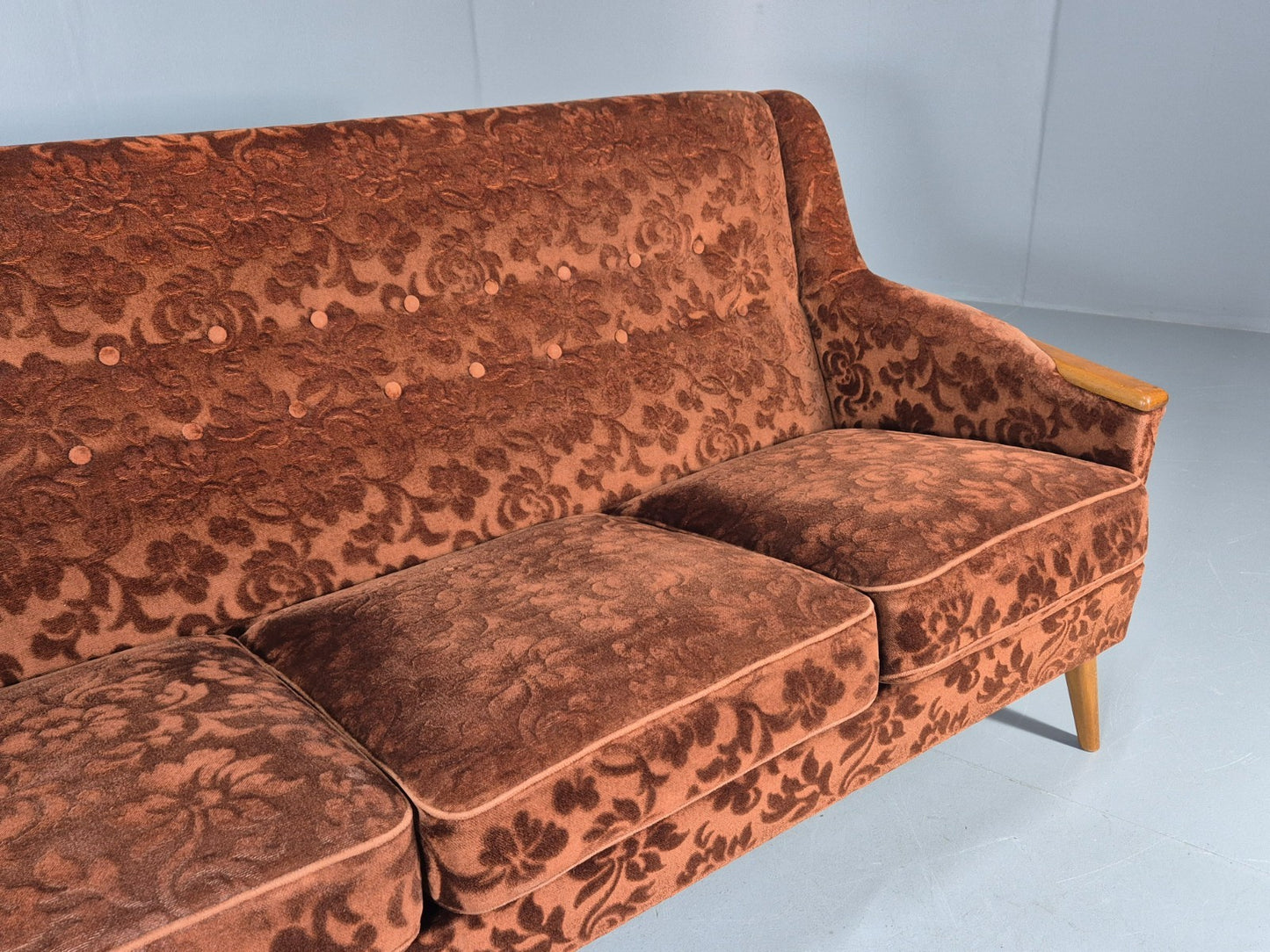 Vintage Three Seater Sofa Lani Sweden 1960s Retro Brown Floral MCM EB11080 M3SS3