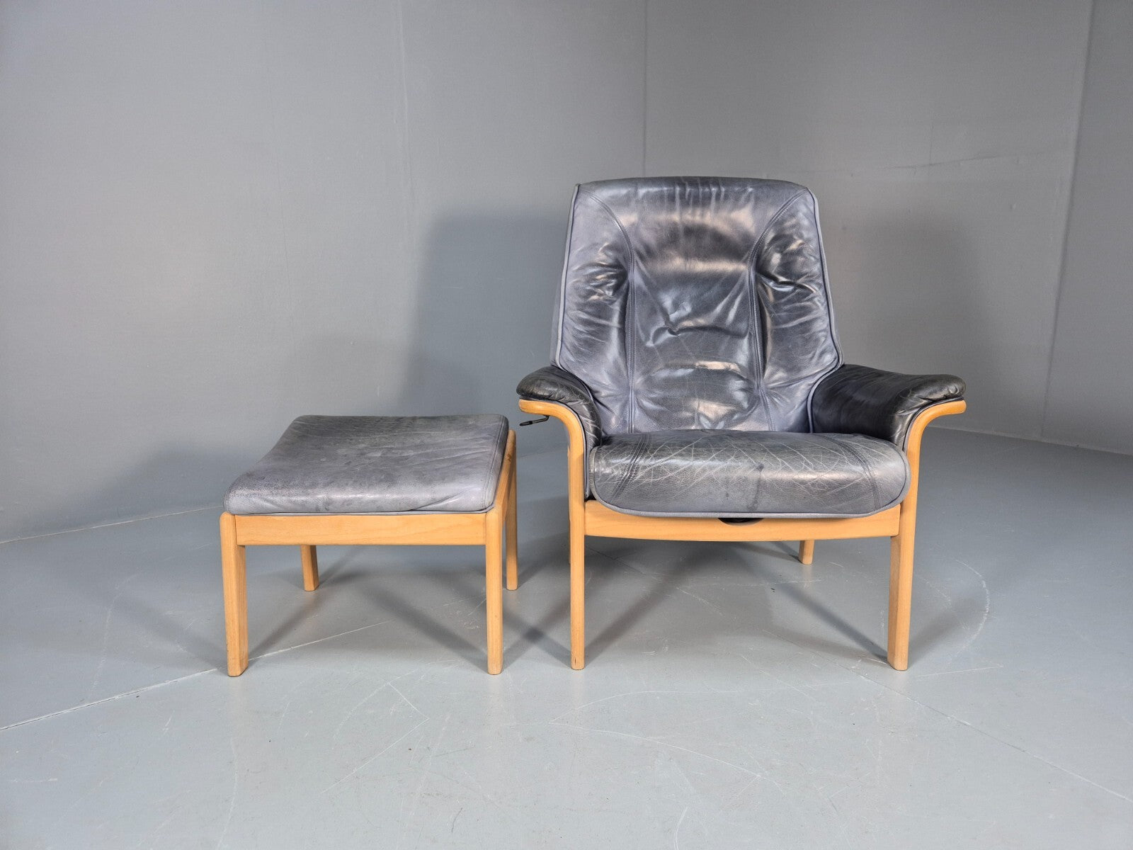 Mogens Hansen Leather Chair and Footstool Vintage Danish Design 1990 EB9270 MNOR - UKDK FURNITURE