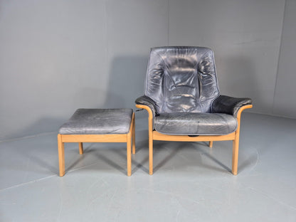 Mogens Hansen Leather Chair and Footstool Vintage Danish Design 1990 EB9270 MNOR - UKDK FURNITURE