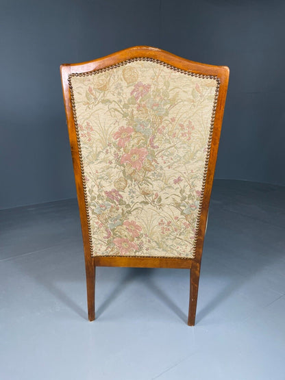 EB6426 Vintage Danish Wing Back Lounge Chair Haedwood Frame Floral Antique VCLO - UKDK FURNITURE