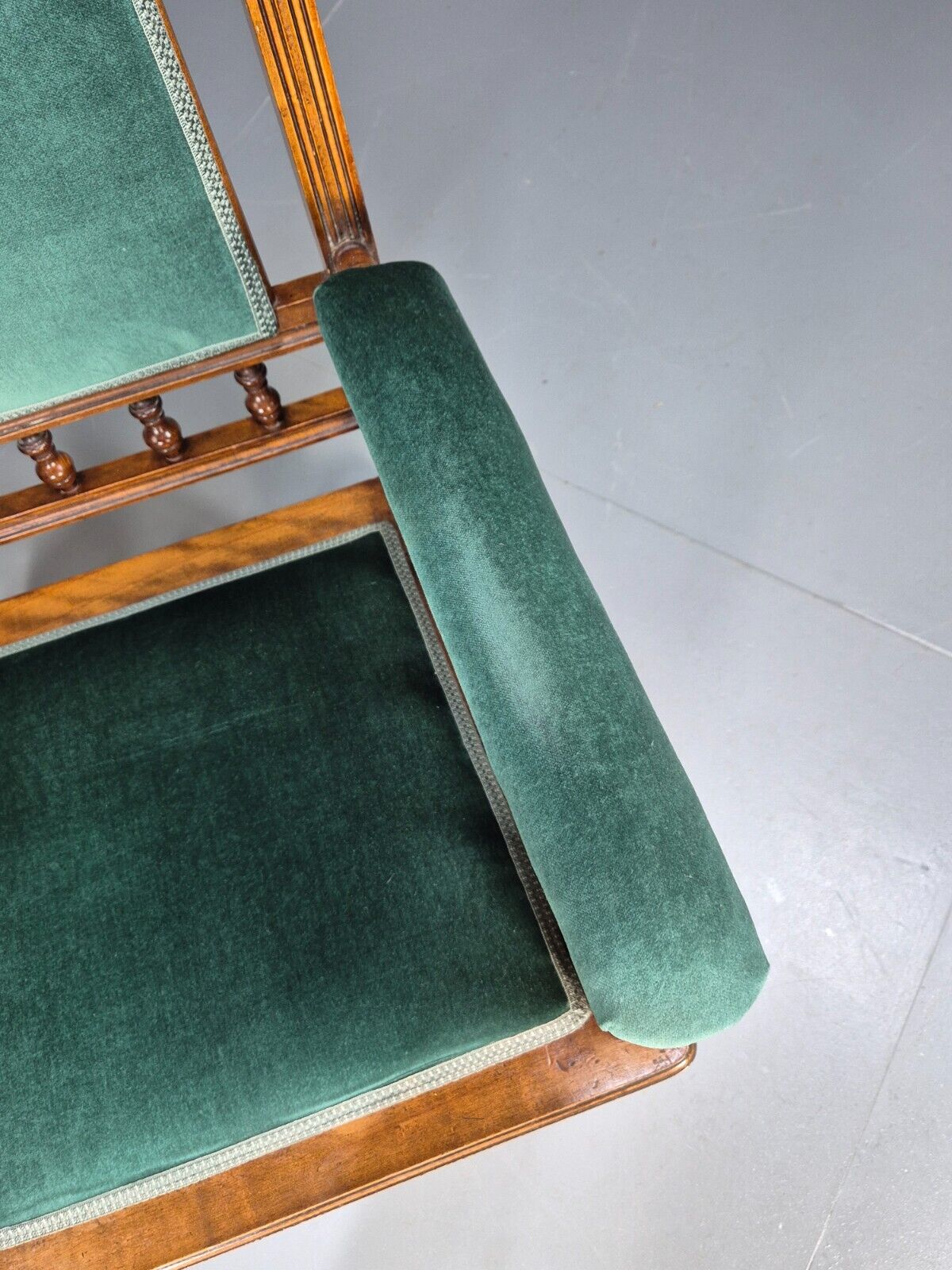 An Edwardian Mahogany Rocking Chair American Style Green Velvet EB9386 VCLO - UKDK FURNITURE