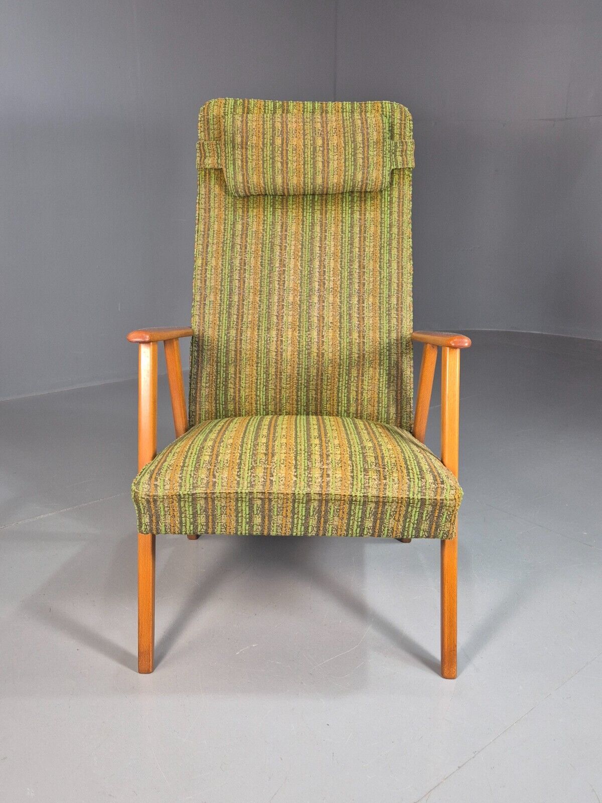 Vintage Swedish Lounge Chair Green Wool Teak Frame 1960s Retro MCM EB7895 MNOR - UKDK FURNITURE
