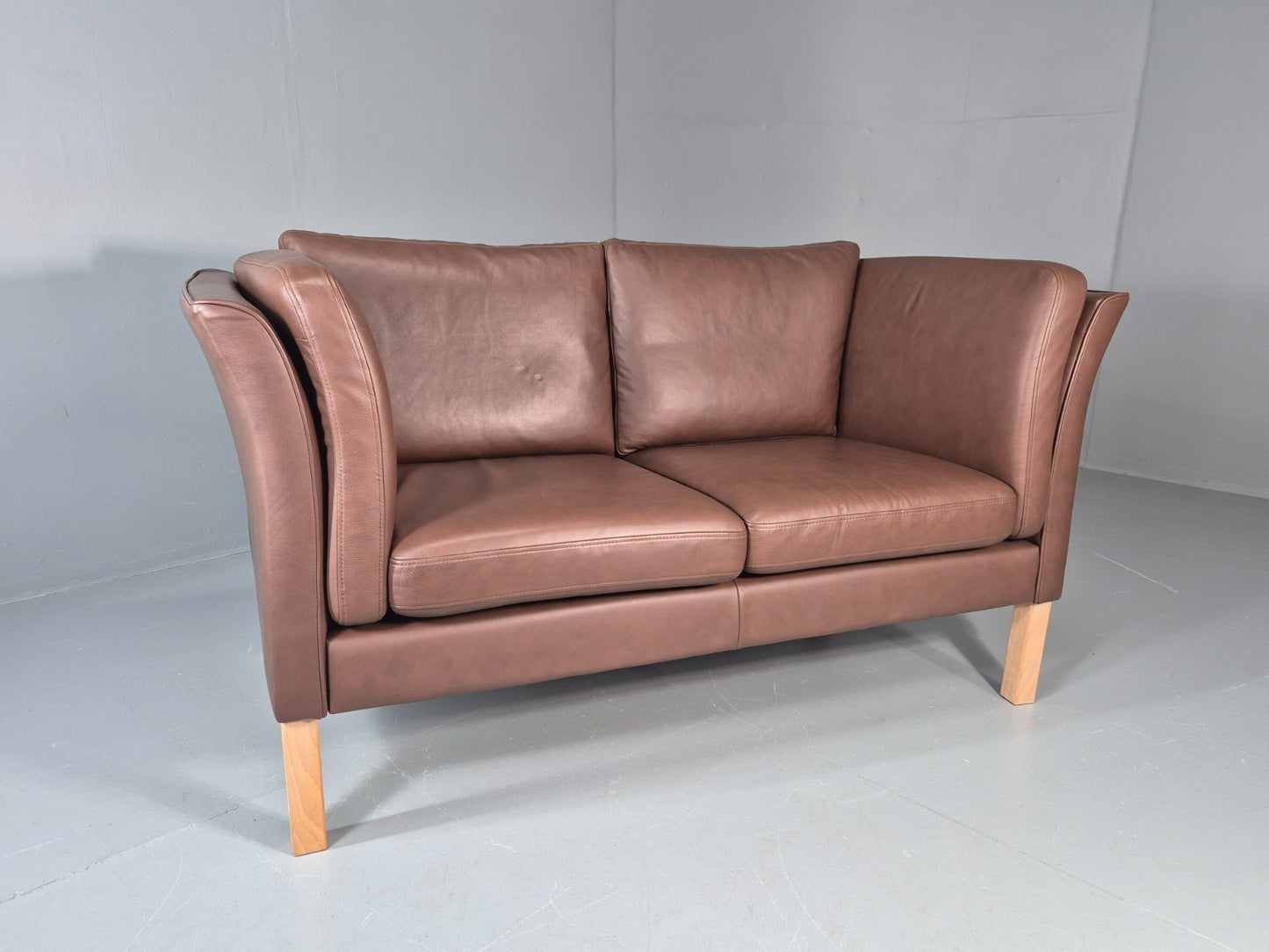 Vintage 2 Seater Settee Brown Leather Danish 1980s Retro Hurup EB11630 M2SS1