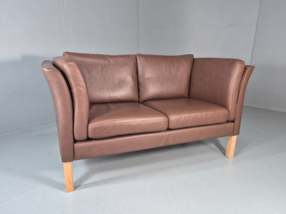 Vintage 2 Seater Settee Brown Leather Danish 1980s Retro Hurup EB11630 M2SS1