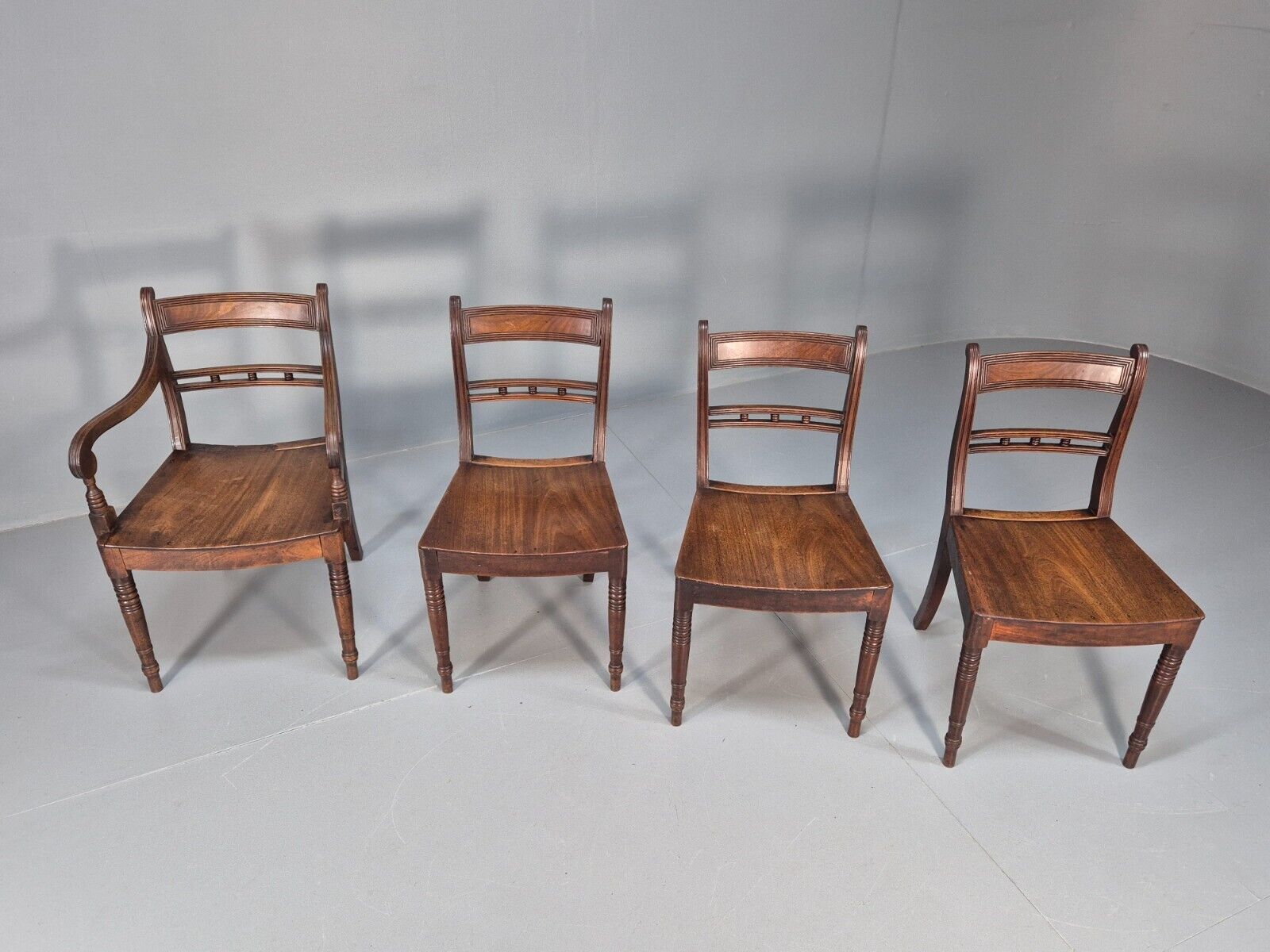 4 Antique Ball Back Walnut Dining Chairs Regency Style EB9146 VDIN - UKDK FURNITURE