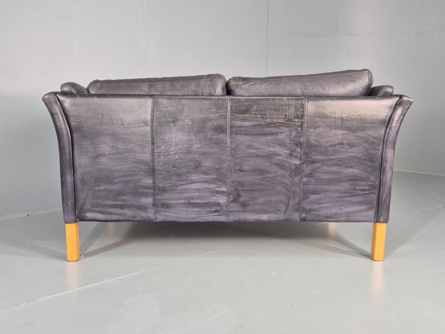 Vintage 2 Seater Sofa Danish Blue Leather Mid Century 1980s Retro EB9069 M2SS14