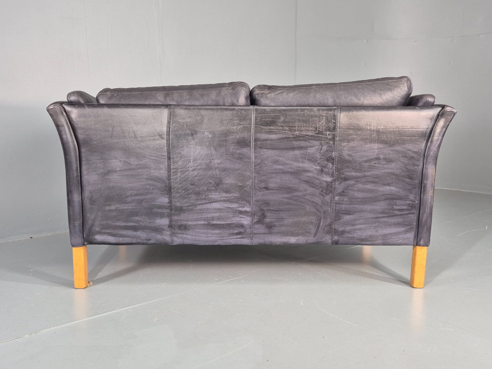 Vintage 2 Seater Sofa Danish Blue Leather Mid Century 1980s Retro EB9069 M2SS14