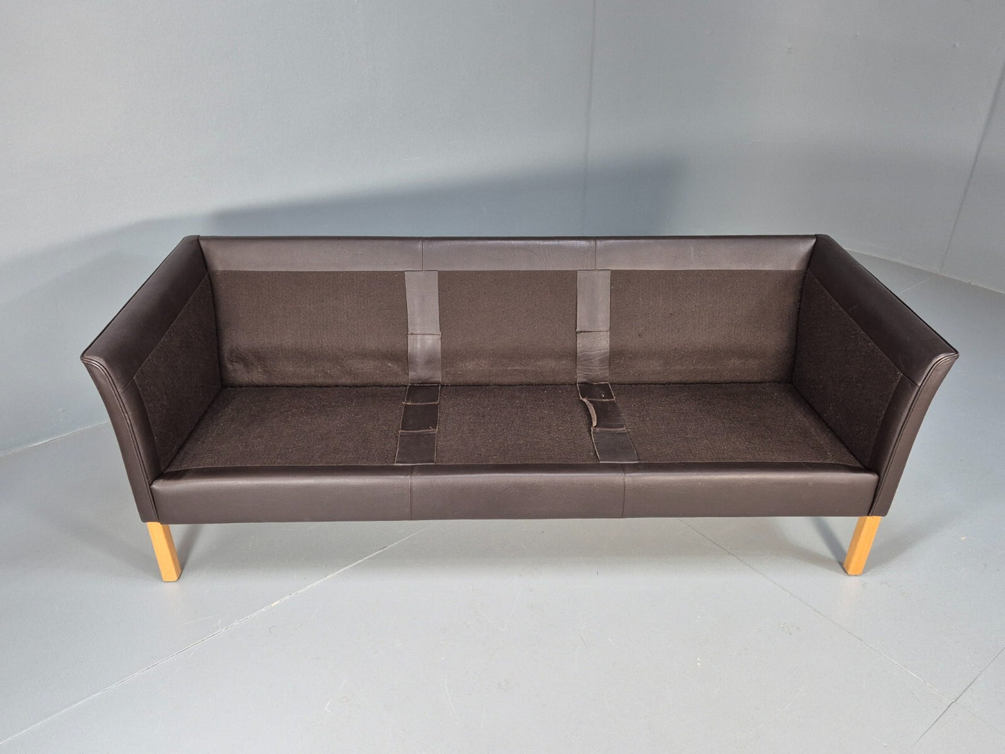 Vintage Danish 3 Seat Black leather Sofa 1980s Retro MCM EB9072 M3SS - UKDK FURNITURE