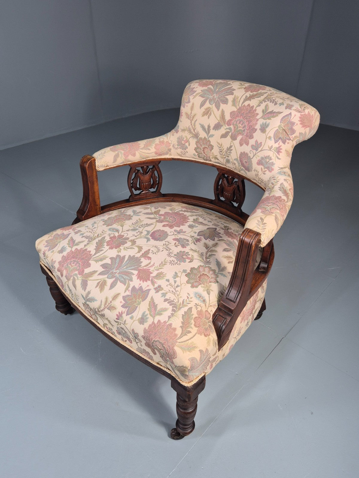 Antique Floral Tub Chair Late Victorian Mahogany Frame  EB11174 VCLO15