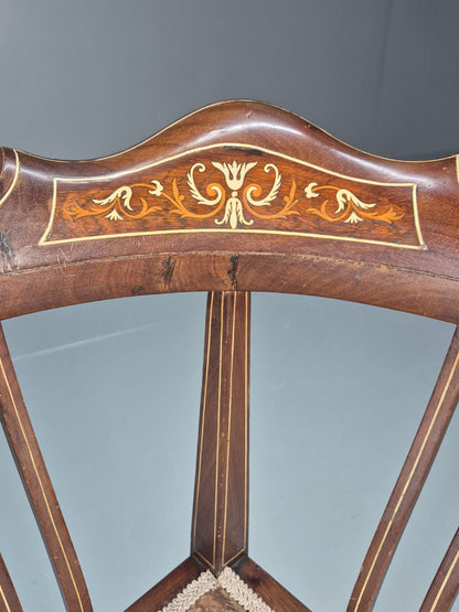 Edwardian Inlaid Corner Chair Mahogany Boxwood and Ivorine Antique EB10642 VDIN14