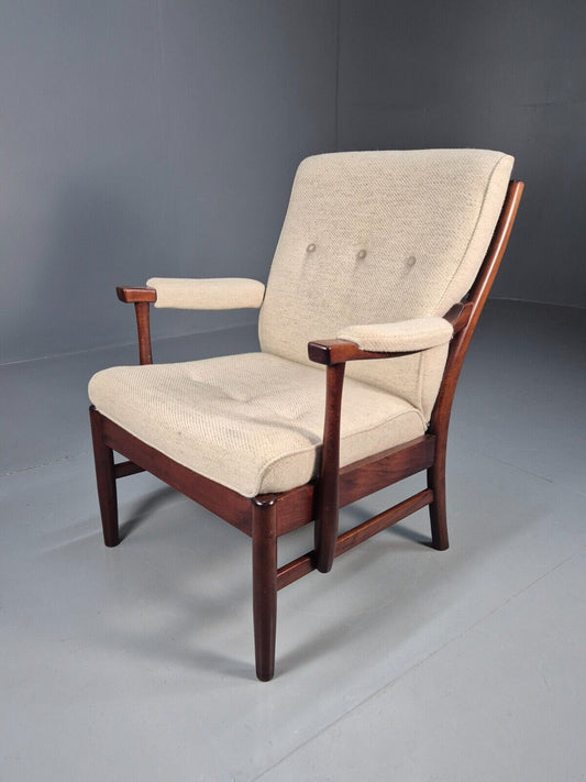 Vintage Danish Lounge Chair Beige Wool Wood Frame 1970s Retro EB8539 MNOR - UKDK FURNITURE