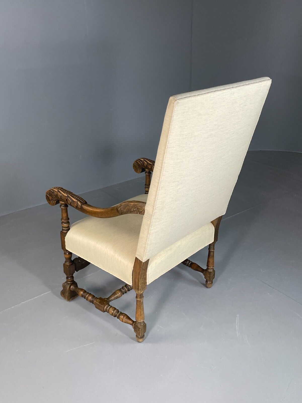 Vintage Danish Lounge Chair Cream Cotton Oak Frame Antique Style EB6917 VNOR - UKDK FURNITURE