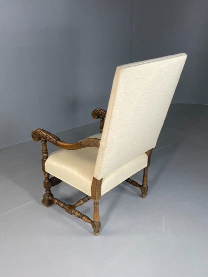 Vintage Danish Lounge Chair Cream Cotton Oak Frame Antique Style EB6917 VNOR - UKDK FURNITURE