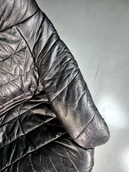 Vintage Danish Lounge Chair Black Leather Bentwood Frame Retro MCM EB7254 MBEN3