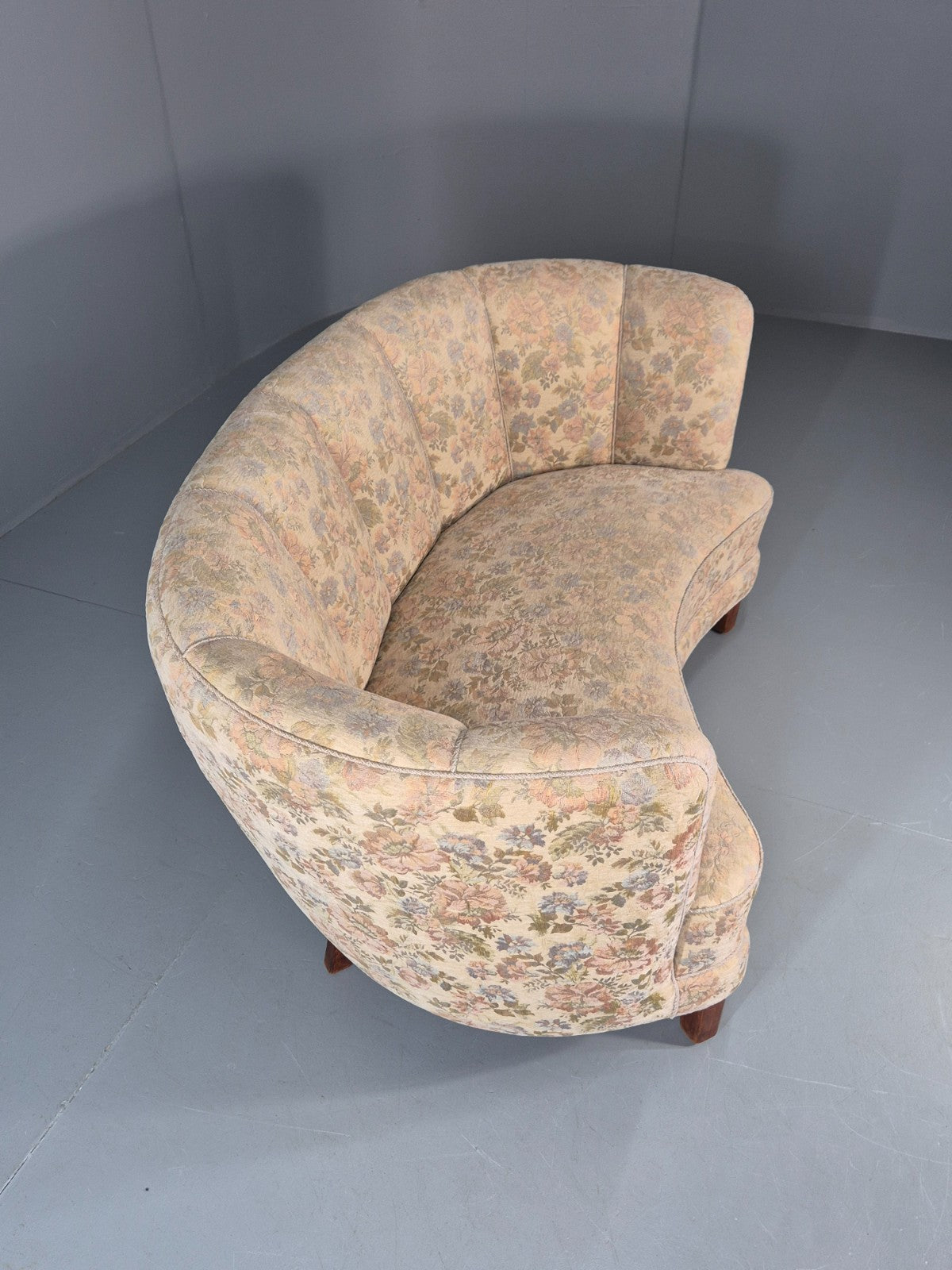 Vintage Two Seater Danish Curved Banana Sofa 1930s Art Deco Floral EB10795 V2SS14