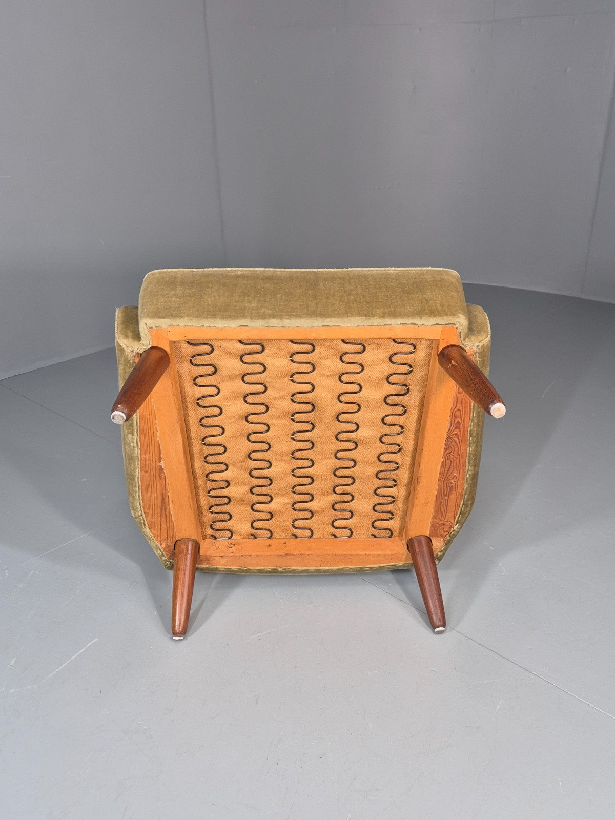 Vintage Mid Century Lounge Chair 1960s Green Velour Teak Detail EB11296 MNOR8