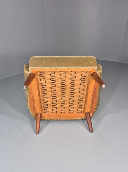 Vintage Mid Century Lounge Chair 1960s Green Velour Teak Detail EB11296 MNOR8