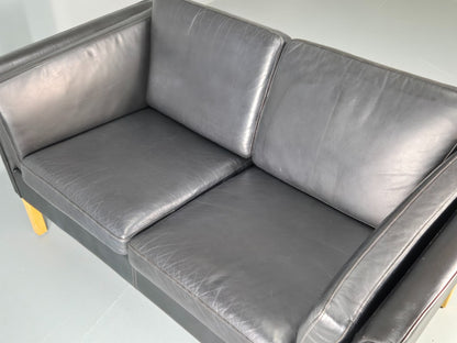 Vintage 2 Seater Settee Danish Retro Black leather and Vinyl EB11640  M2SS20