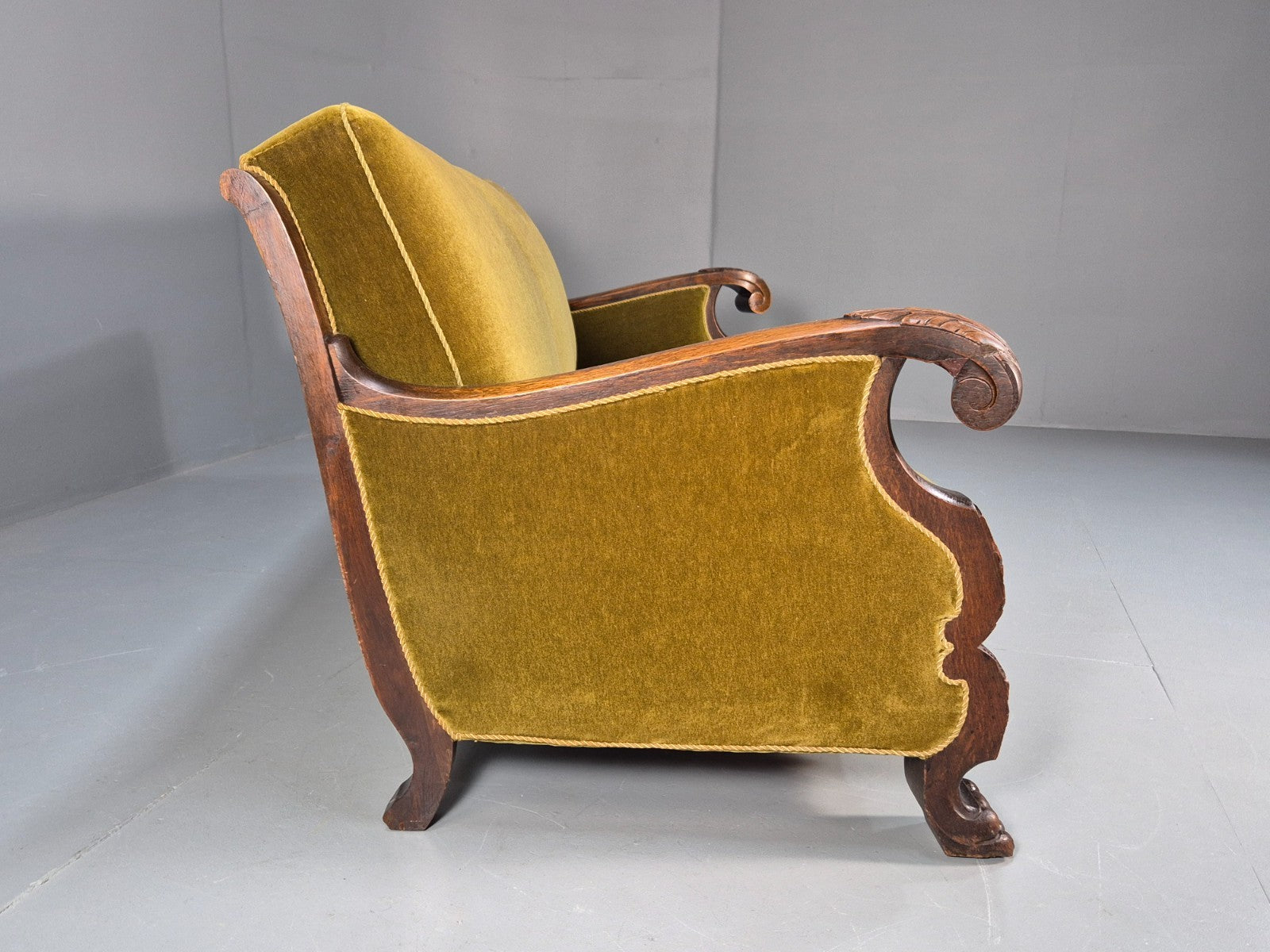 Vintage Danish Baroque Style 3 Seat Settee Green Velour Antique 1920 EB9653 V3SS - UKDK FURNITURE