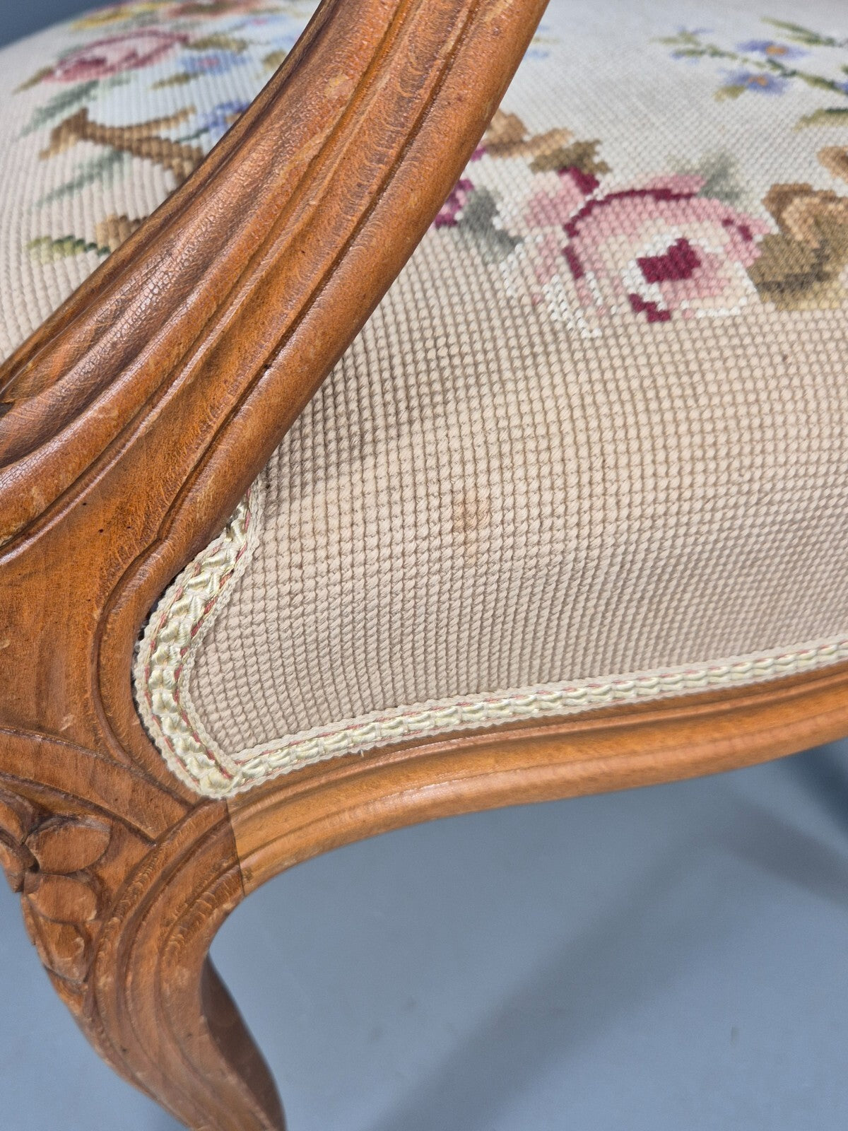 Vintage Armchair Embroidered Floral Pattern Louis XVI Style Beech EB9564 VCLO - UKDK FURNITURE