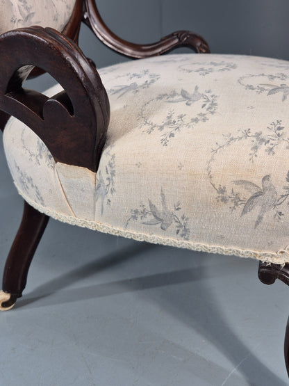 Victorian Balloon Back Nursing Chair Mahogany Carved Frame 1880s EB10989 VCAR5