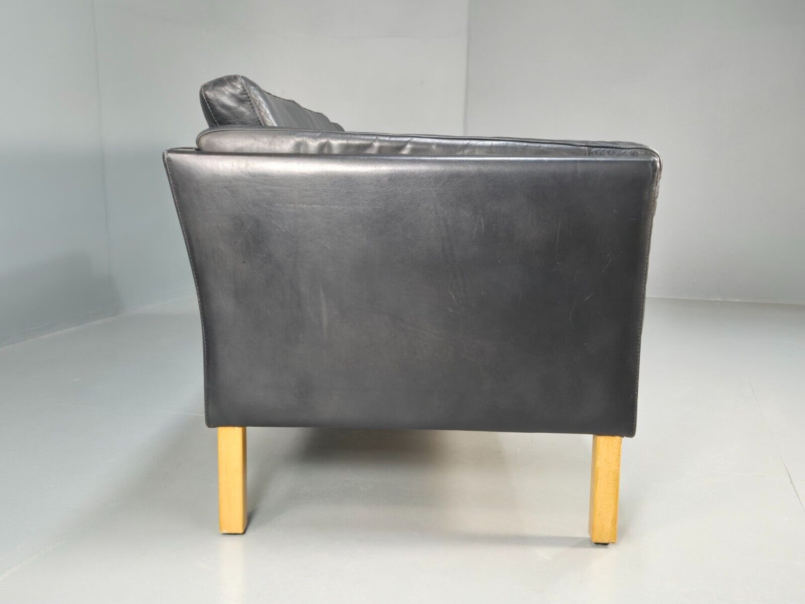 Vintage Danish 3 Seat Sofa Black Leather Mid Century Shape Retro MCMEB2838 M3SS - UKDK FURNITURE